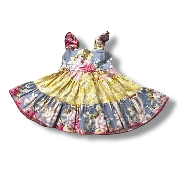Olive Mae Dress Mixed Floral Print Tiered Ruffled Sleeveless Cotton Baby 9mo - Picture 1 of 7